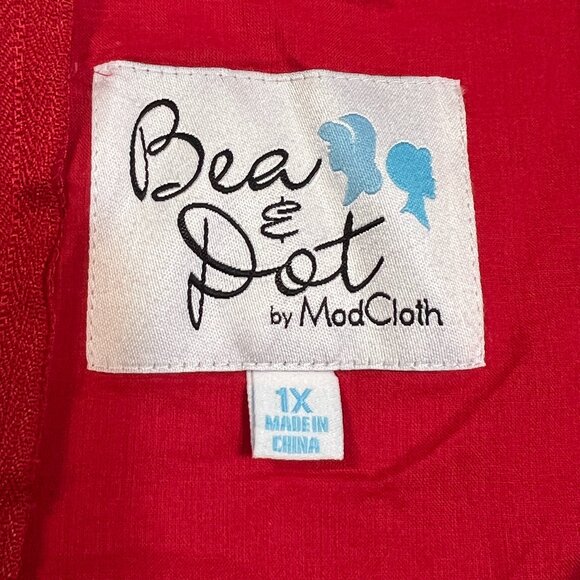 Bea & Dot by ModCloth Red White Fit & Flare Dress 1X Cutout Bodice Retro Line - Picture 3 of 9